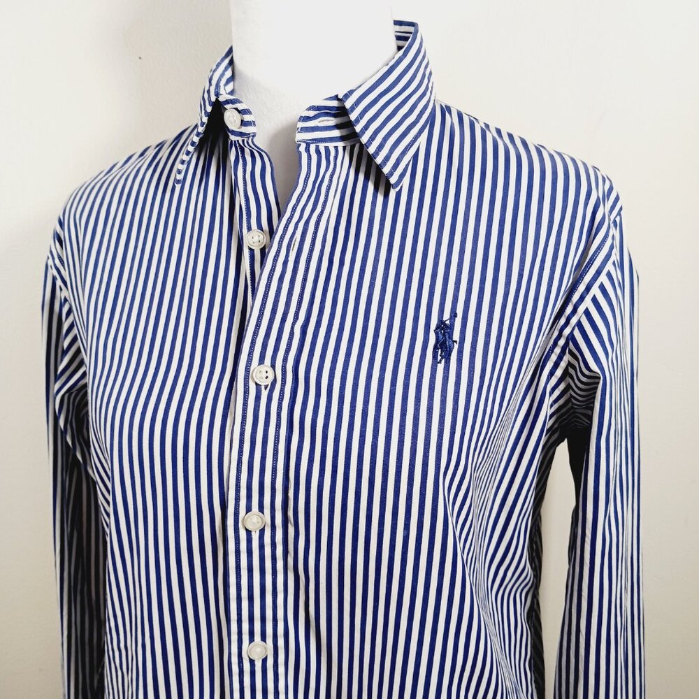 Ralph Lauren Slim Fit Navy & White Pin Stripe Shirt, Cotton , Size 10, Preppy - Picture 8 of 16